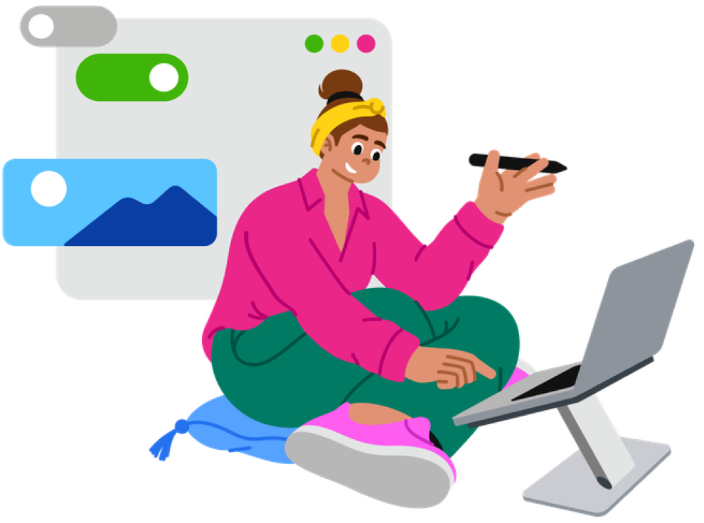 Illustration of a Girl working on her laptop